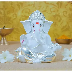 CHURU SILVERWARE Silver Plated White Gaddi Ganesha (8x6x5 cm)