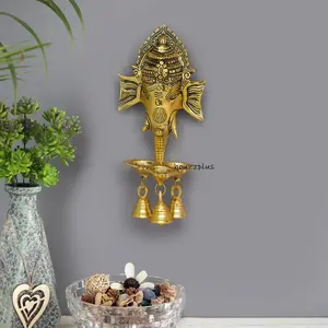 CHURU SILVERWARE Handicrft Metal Ganesha with Diya Hanging for Home Decor Ganesha with Bell Diya Wall Hanging Decor