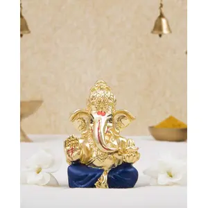 CHURU SILVERWARE Ceramic Lord Ganesh Idol 4.5x4x3 cm Gold