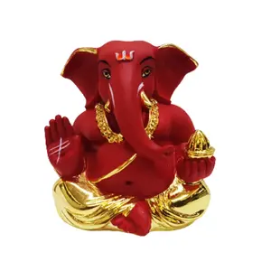 CHURU SILVERWARE Polyresin Gold Plated Appu Ganesha (Red)