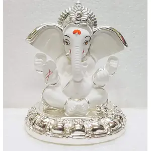 CHURU SILVERWARE Ceramic Lord Ganesh Idol 8x7x7 cm Silver