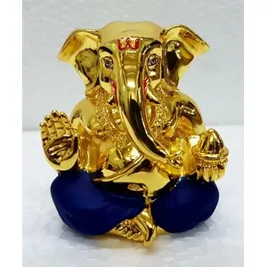 CHURU SILVERWARE ganesha idol for car dashboard 4.5X4X3cm Gold Dark blue 1 Piece Ceramic