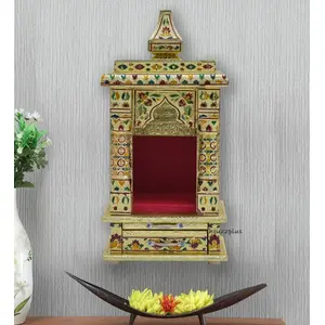 CHURU SILVERWARE Handicraft Wooden Small Temple for Home (Gold)
