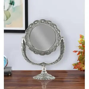 CHURU SILVERWARE Aluminium Frame Antique Look Table Mirror for Home Decor