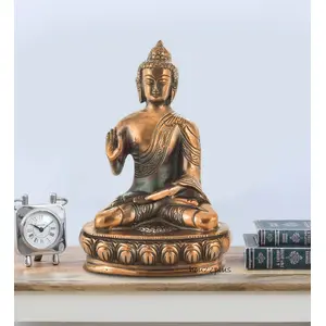 CHURU SILVERWARE Handicraft Buddha Idol Statue Metal Copper Plated Lord Blessing Buddha Idols Showpiece for Home Decor Living Room Table Top