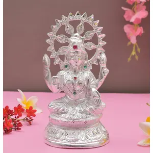 CHURU SILVERWARE Goddess Lakshmi ji Metal Idol Statue Marble Dust Goddess of Money & Wealth Statue laxmi Maa Sculpture