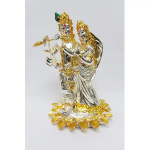 CHURU SILVERWARE Radha Krishna Idol Two Tone/Ganga Jamuna (7 Inches Height) (Gold and Silver)