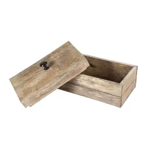 CHURU SILVERWARE Rustic Wooden Bread Box with Lid Multi-utility Box or Storage Box or Basket