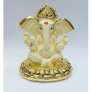 CHURU SILVERWARE Ceramic Ganesha Car Dashboard Idol 8x7x7cm Gold and Off White