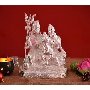CHURU SILVERWARE Handcrafted Shiva Parvati Ganesh Idol Shiv Parivar Murti Statue Sculpture - Lord Shiva Idols Family Sitting