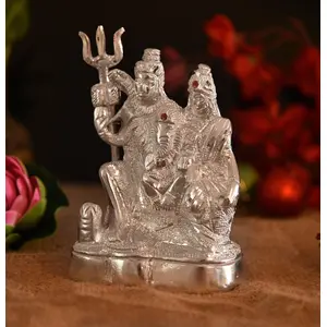 Handicraft White Metal Shiv Parivar Idol/Shiv Shakti Showpiece for Home Decor