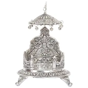 CHURU SILVERWARE White Metal Pooja Singhasan (13 x 13 x 18 cm Silver)