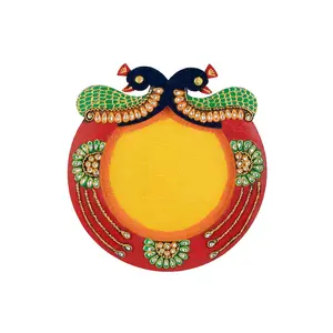 CHURU SILVERWARE Peacocks Embrace Pooja Thali Handicraft Wooden