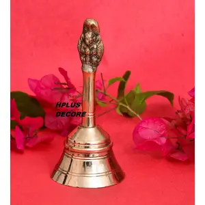 Brass Handcraft 5.5" inch Big Hand Bell Ghanti for Poojan Aarti or Spiritual Purpose