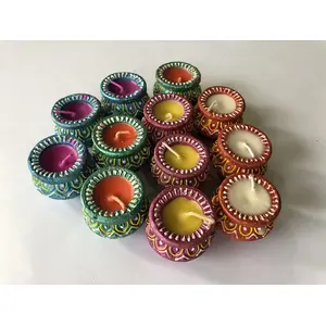 CHURU SILVERWARE Dazzle Matki Diwali Diya Set of 12 Handpainted Terracota