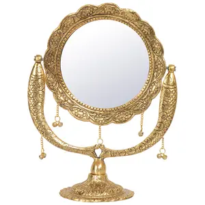 CHURU SILVERWARE White Metal Table Mirror (33 cm x 2 cm x 40 cm Gold)
