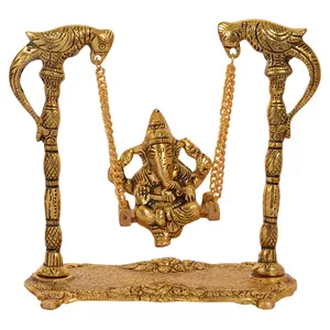 CHURU SILVERWARE Aluminum Handicraft Lord Ganesha on Julla Idol (17 cm x 8 cm x 18 cm Gold GH501)