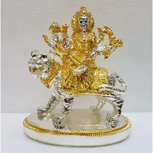 CHURU SILVERWARE Gold and Silver Plated Resin Ambe Durga Mata Idol (Small Size Two Tone)