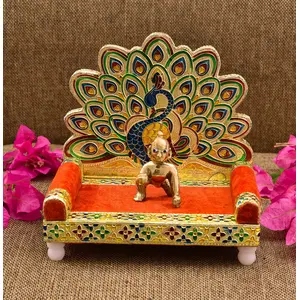 CHURU SILVERWARE Handicraft Laddu Gopal Singhasan with Laddu Gopal/Laddu Gopal Singhasan