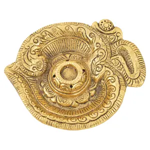 CHURU SILVERWARE Metal Handicraft Om Shape Incense Stick Holder - Agarbatti Stand - Rajasthani handicrafts - Unique Gifts (10 cm x 10 cm x 1 cm Gold)