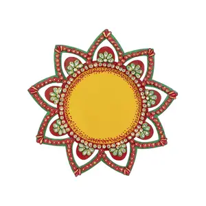 CHURU SILVERWARE Sunflower Pooja Thali Handicraft Wooden