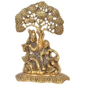 CHURU SILVERWARE White Metal Radha Krishan Sitting Idol (13 cm x 7 cm x 19 cm Gold)