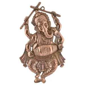 CHURU SILVERWARE Handicraft Metal God Ganesh/Ganesha Wall Hanging Idol Decor Showpiece Gift - Playing dandiya (26 cm x 2 cm x 45 cm Brown)