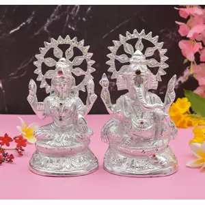 CHURU SILVERWARE Laxmi Ganesha Idol Laxmi Ganesh ji murti for Home Temple & Decor Laxmi Ganesha murti in Metal
