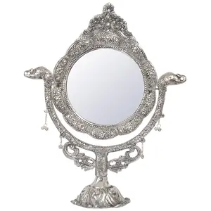 CHURU SILVERWARE White Metal Table Mirror (33 cm x 2 cm x 40 cm Silver)
