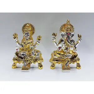CHURU SILVERWARE Gold and Silver Plated Laxmi Ganesha Idols