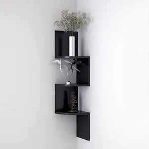 WROUGHT IRON CRAFTS Wall Mount Corner Shelves 5 Tier Zigzag Decorative Design Rack Shelves Black