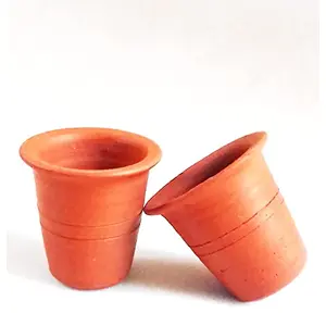 TERRACOTTA POTTERY OF RAJASTHAN Earthenware Classic Handmade Natural Terracotta Clay mitti ka Water Glass 200 ml for Drinking Water/Milk Tumbler (9x10_Brown)