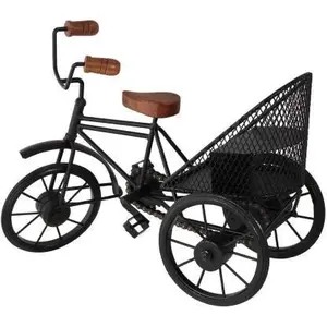WROUGHT IRON CRAFTS Wood Wrought Iron Mini Rickshaw | Showpiece for Living Room | Toy Gifts Showcase Display Home Desktop Decor | Showpiece for Living Room | Toy for Kids | Indoor Toys - Black