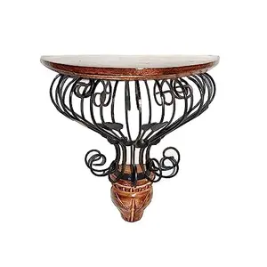 WROUGHT IRON CRAFTS Wooden & Wrought Iron Fancy Wall Bracket Shelf/Rack for Home & Living Room