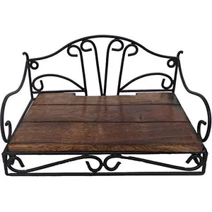 WROUGHT IRON CRAFTS Wrought Iron and Wood Wall Mounted Stand for Set top Box(Black9x7x4-inch)