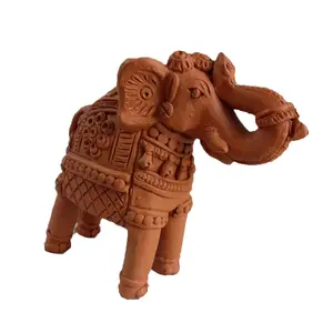 TERRACOTTA POTTERY OF RAJASTHAN Classic Traditional Handmade Terracotta Clay Elephant Traditional Statue Toy for Home Decor/Birthday Gift (12X12Cm_Brown)