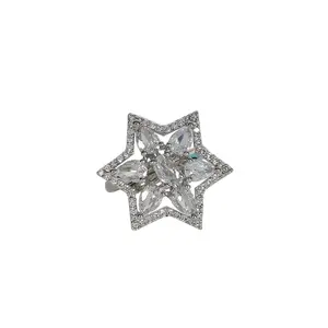 KUNDAN & MEENAKARI JEWELLERY Star Shape Exclusive Silver American Diamond Cubic Zirconia AD Adjustable Ring For Women And Girl Rhodium Plated Alloy/Birthday Gift Anniversary Gift
