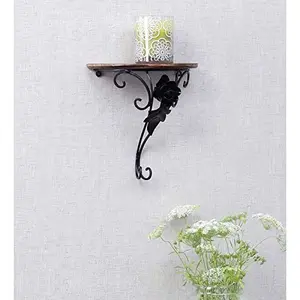 WROUGHT IRON CRAFTS Wall Mounted Wooden and Wrought Iron Wall Bracket Shelf for Living Room (Rose)