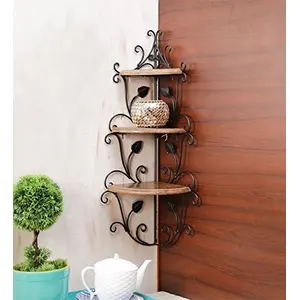WROUGHT IRON CRAFTS Wooden Corner Rack Home dcor Carved Wooden Shelves