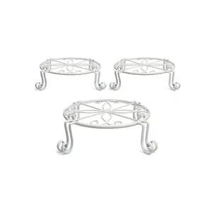 WROUGHT IRON CRAFTS Rust Free Metal Plant Stand Gamla Stand Flower Pot Holder - White (Pack of 3)
