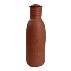 TERRACOTTA POTTERY OF RAJASTHAN Eco Friendly Earthenware Handmade Natural Terracotta Cooling Classic Clay Water Bottle (1200ml 30x9 Brown)