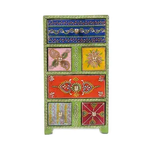 HANDPAINTED WOODEN DRAWER CHEST Traditional Wooden Drawer Antique 2+4 Hand Painted Chest Size 6x4x11Inch / 15x10x27.5Cm