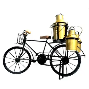 WROUGHT IRON CRAFTS Wood Wrought Iron Milkman Golden Cycle | Showpiece for Living Room | Toy Gifts Showcase Display Home Desktop Decor | Showpiece for Living Room | Toy for Kids | Indoor Toys - Black