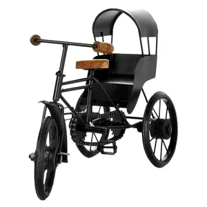 WROUGHT IRON CRAFTS Wood Wrought Iron Mini Rickshaw Showpiece Toy for Indoor (Black 35 x 20 x 21 cm)