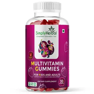 Simply Herbal Multivitamin Gummies for Kids, Improved Hair, Skin & Nails Potency Supplement With Calcium, Biotin, Vitamin A B C, Immunity Gummy In Fruit Flavor For Men Women & Adults  30 Count