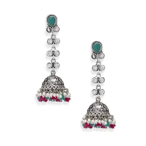 German Multicolor Earring for Women & Girls | Traditional Silver Oxidised Jhumka | Studed Jhumk Earring | Accessories Jewellery | Birthday & Anniversary Gift