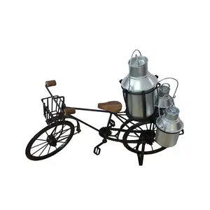 WROUGHT IRON CRAFTS Wood Wrought Iron Milkman Cycle | Showpiece for Living Room | Toy Gifts Showcase Display Home Desktop Decor | Showpiece for Living Room | Toy for Kids | Indoor Toys - Black