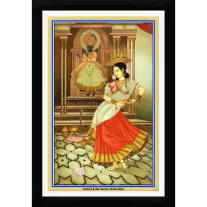 PICHWAI- PAINTED TEMPLE HANGING Krishna & the Nectar of Devotion Pichwai Painting Framed Size 13.5X19.5 Inches