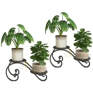 WROUGHT IRON CRAFTS Flower Plant Stand Thicker Flower Rack Plant Stand with Round Pot Supports Hollow Design Wrought Iron Black fit Outdoor - Indoor Decoration (Set of 2)