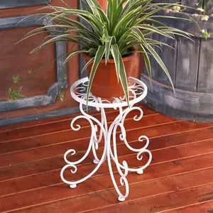 WROUGHT IRON CRAFTS Metal Plant Stand Rust Free Flower Pot Holder Indoor Outdoor Plant Rack/Shelf - White